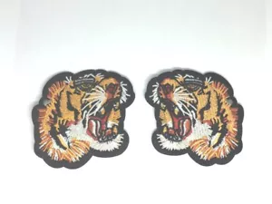 coppia toppa ricamata viso/testa tigre ferro su applique - Foto 1 di 1