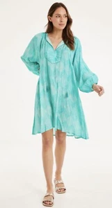 Naudic Harley Dress Size 4XL Long sleeves Puff Sleeves Aqua Lightweight Sequence - Picture 1 of 12