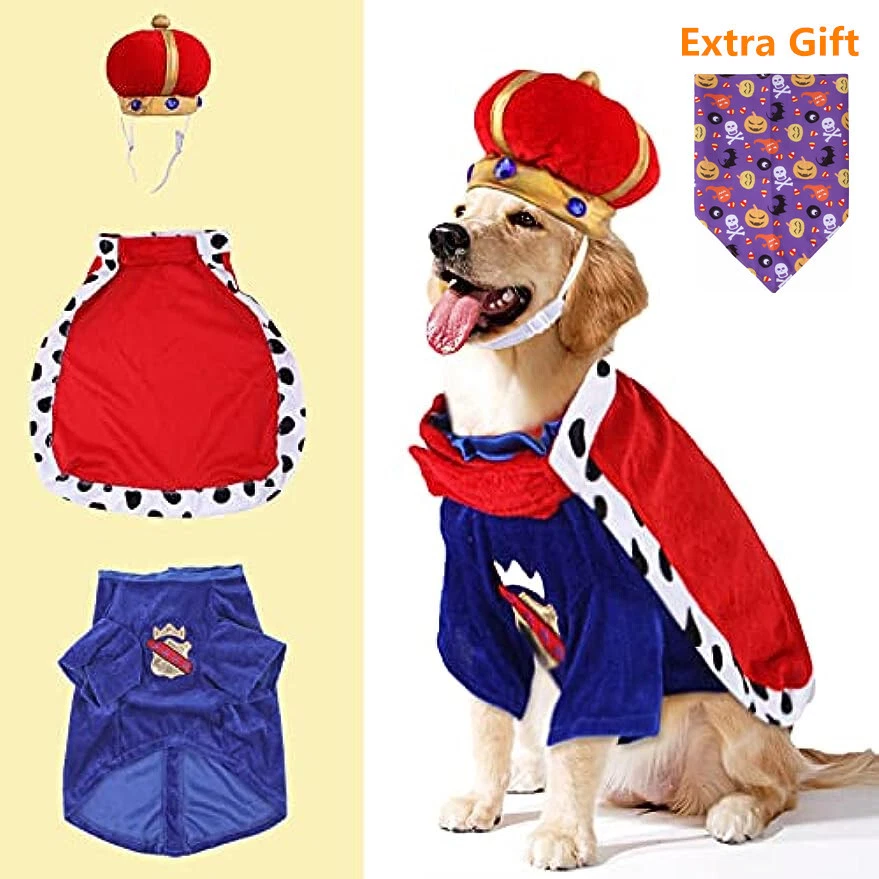 宠物狗万圣节国王服装斗篷带皇冠帽子狗滑稽连衣裙 — 第 1/4 张图片