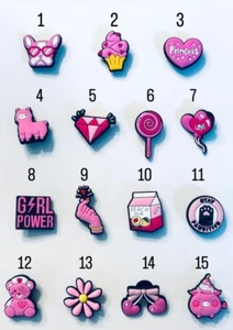 Pink Things Girl Power Croc Charms YOU CHOOSE NEW! - Picture 1 of 1