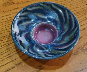John And Carole Bandurchin Art Pottery Candleholder Blue Purple Swirl Canada - Picture 1 of 12