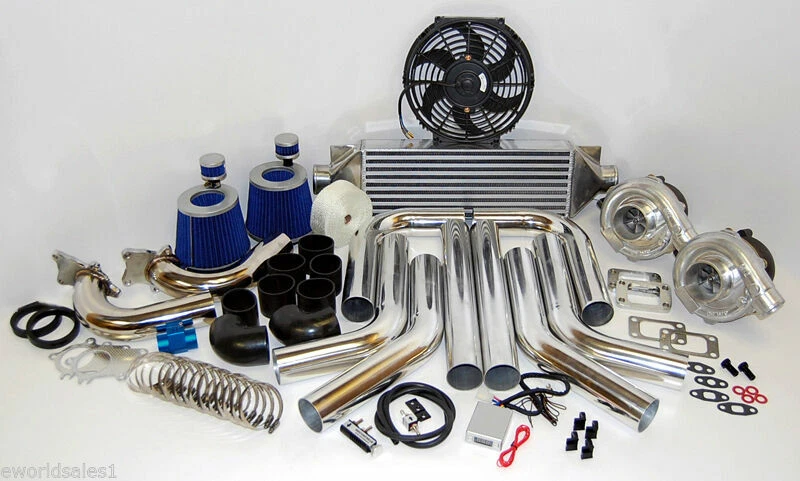 Universal High Performance Twin Turbo Charger Kit T3T4 DIY Custom FMIC HP Piping - Image 1 of 1