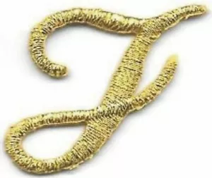 1 1/8" Fancy Metallic Gold Script Cursive Alphabet Letter J Embroidered Patch - Picture 1 of 1