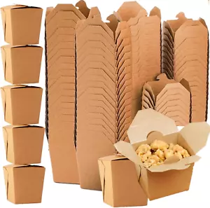 100 Pack 8Oz Chinese Take Out Boxes Kraft Paperboard to Go Food Containers Pails - Picture 1 of 1