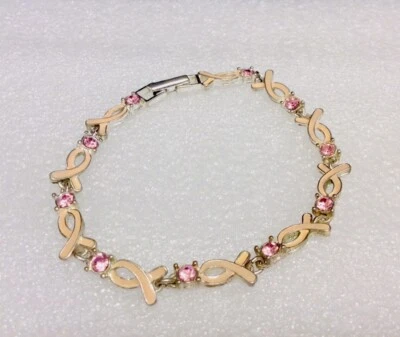 Avon Breast Cancer Awareness Crusade Pink Ribbon Rhinestone 7 1/4” Bracelet - Image 1 of 3