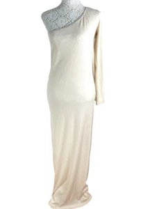 Maternity Maxi Dress Cream Ribbed One Shoulder Women’s UK Size 8 - Picture 1 of 6