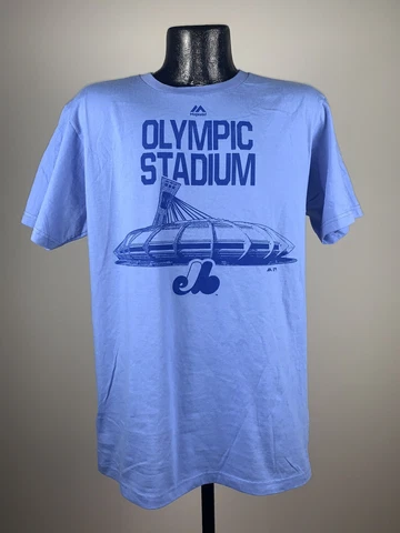 Men's Majestic Montreal Expos Olympic Stadium Baby Blue Cotton MLB Tee NWT XL Cover
