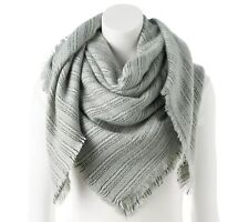 New w/Tags Women's LC Lauren Conrad Striped Square Blanket Scarf Frost Gray Grey