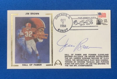 JIM BROWN SIGNED HALL OF FAMER FDC NFL CHAMPION CLEVELAND BROWNS  PSA DNA - Image 1 of 4