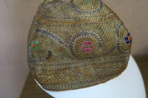 Antigua gorra calavera judaica o islámica bordada a mano muy fina hilo metálico - Imagen 1 de 7