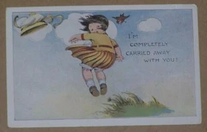 UNUSED COMICAL KIDS PC, I'M COMPLETELY CARRIED AWAY WITH YOU! WIND BLOWN GIRL - Picture 1 of 2