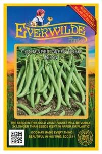 100 Contender Green Bush Bean Seeds - Everwilde Farms Mylar Seed Packet - Picture 1 of 3