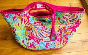 Lilly Pulitzer Blue & Pink Floral Beach Bag Tote Beverage Bucket Ice Cooler - Picture 1 of 7