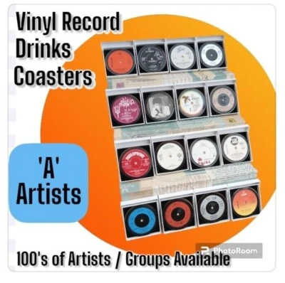 Vinyl Record DRINKS COASTERS - Upcycled Original Vinyl Record Singles   List A - Image 1 of 4