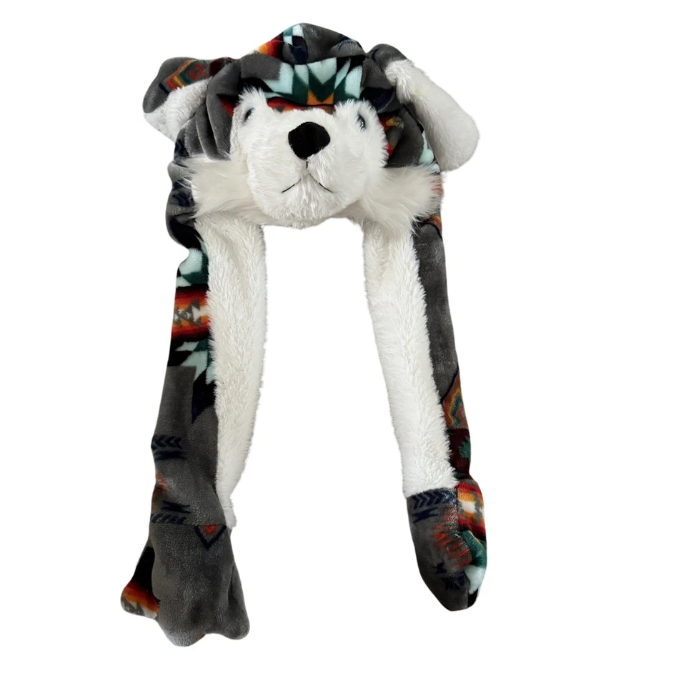 Sombrero de lobo gorra correa trasera gris blanco felpa piel sintética orejas de animales invierno hombres mujeres Foto 1 de 4