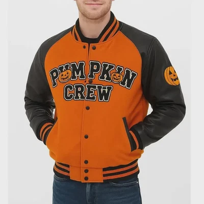 Pumpkin Crew Black and Orange Varsity Jacket - Image 1 of 4