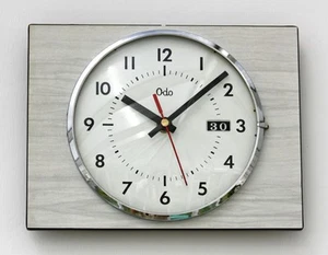 Vintage 25cm ODO Wall Clock - French Formica Retro Mid Century White Day Date - Picture 1 of 4