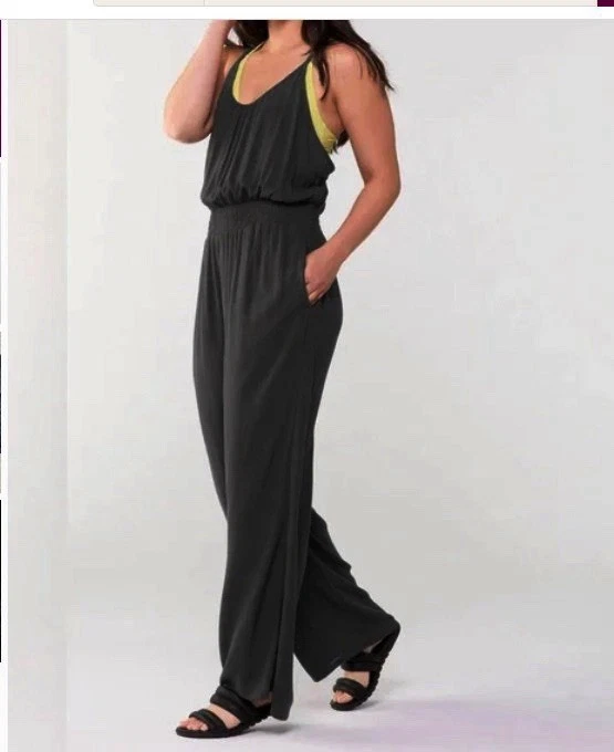 PrAna Fernie Wide Leg Jumpsuit sleeveless black gauze lightweight small