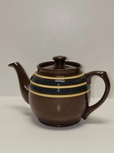 Rare Vintage Sadler Teapot Brown with Blue-Green Stripes Staffordshire England - Picture 1 of 8
