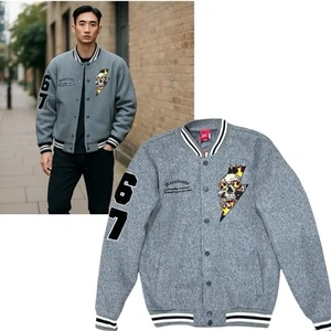 New Ring Of Fire Tobya Wool Men’s Varsity Jacket grey Medium Embroidered NWT - Picture 1 of 6
