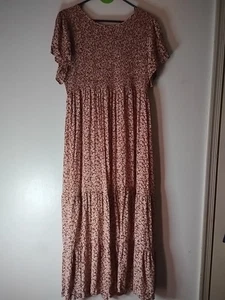 Kranda Women Brown Speckled S/Sleeve Tier Peasant Hobo Maxi Dress - Picture 1 of 8