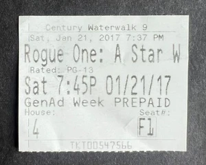 Boleto de la película Rogue One: A Star Wars Story 2017 21/01/17 - Imagen 1 de 1