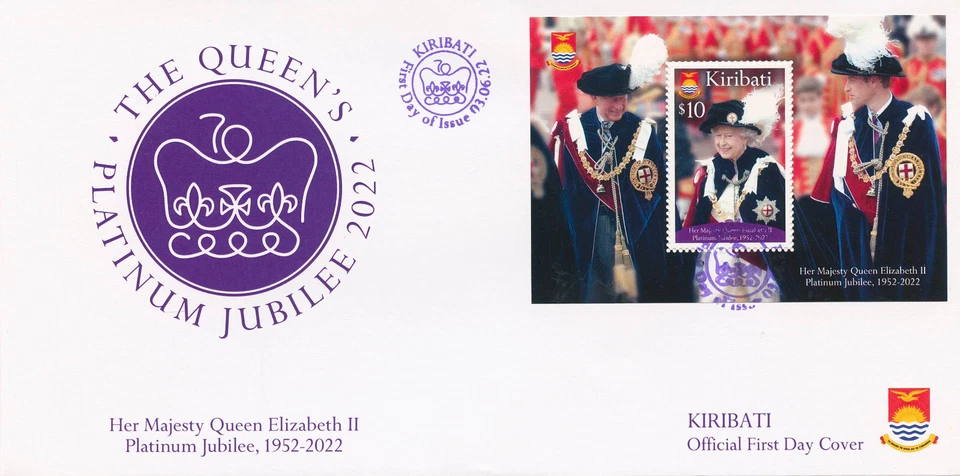 Kiribati 2022 FDC Royalty Stamps Queen Elizabeth II Platinum Jubilee 1v M/S - Image 1 of 1