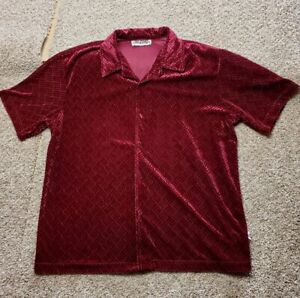 Vintage Pop Icon Club Shirt XL Mens Burgundy Velour Short Sleeve Button Up Y2K 