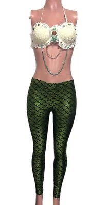 De colección ÚNICO Disfraz de Sirena Crochet Halter Sujetador Leggings Conjunto Glamour Juegos con disfraces O/S S Foto 1 de 4