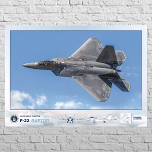 Poster F-22, Raptor | 33x24" Big Size mit Spezifikationen USAF Kampfflugzeug - Bild 1 von 4