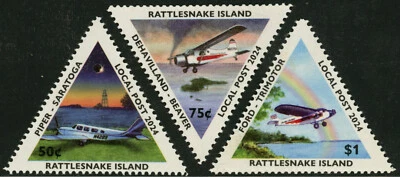 Rattlesnake Island Local Post Stamps NEW 2024 "Island Aviation" Perf & Imperf  - Image 1 of 2