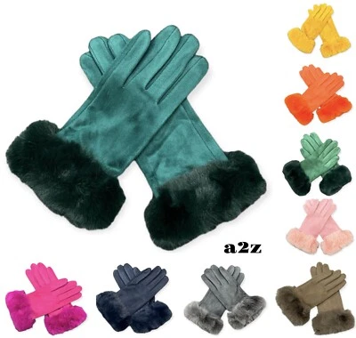 Ladies Women Winter Gloves Fleece Suede Warm Soft Fur Lined Thermal Touch Screen - Image 1 of 2