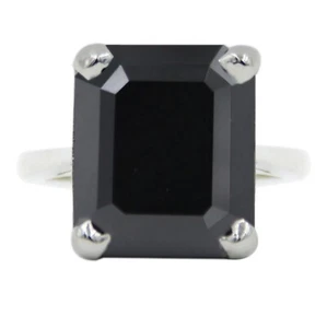 AAA Certified 16.50 ct Black Diamond Solitaire Ring In Emerald Shape 925 Silver - Picture 1 of 5