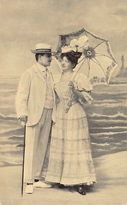 Vintage Romantic Man and Woman posing near beach set of 4 - Picture 1 of 8