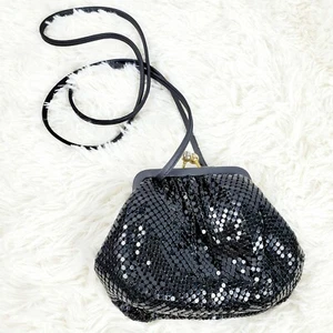 Vintage Whiting Davis Women's Black Metal Mesh Crossbody Evening Bag EVC - Picture 1 of 8