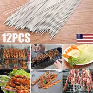 12 Pack BBQ Barbecue Skewers Metal Shish Kebab Skewers 15" Flat Stainless Steel - Picture 1 of 11