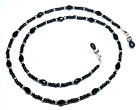 Faceted Black Oval / Black Silver Seed Bead Mix Eyeglass Chain