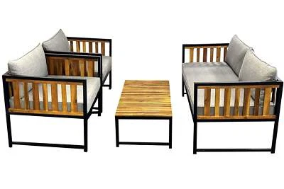 KYNAST Lounge Garnitur 4 tlg massiv Akazienholz Metall Sitzgruppe mit Kissen - Bild 1 von 4