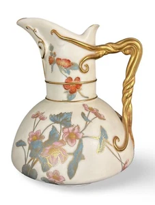 "Royal Worcester Ewer #1378 rubor pintado a mano marfil y dorado floral 7""" - Imagen 1 de 18