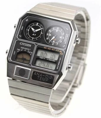 Citizen Analogico e Digitale Temperatura Riproduzione Modello Orologio Argento - Immagine 1 di 4