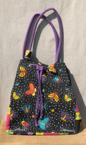 Laurel Burch Butterflies Tote Canvas Black with Multicolor Butterflies 17” X 14” - Picture 1 of 12