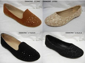 Women Casual Comfy Slip On Round Toe Ballet Flat Ballerina Slipper Shoes Diamond - Picture 1 of 6