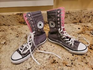 CONVERSE CHUCK TAYLOR ALL STAR TALL GRAY/ PINK FOLD DOWN SHOES SNEAKERS. SIZE 6