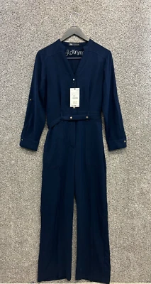 Zara Blue Pantsuit Jumpsuit Button Down Wide Leg Pants Long Sleeve Size S - Image 1 of 4