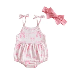 Baby Girl Bow Romper + Headband 2PC Outfit - Picture 1 of 6