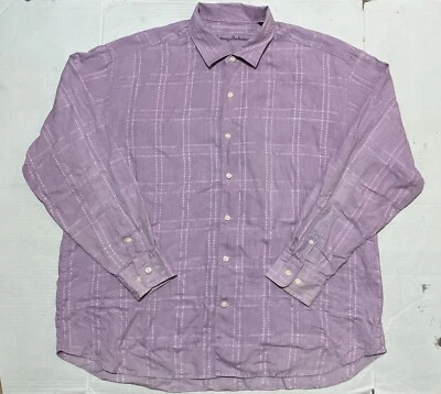 Camisa de vestir Tommy Bahama 100 % lino púrpura con botones para hombre talla 2XL a cuadros Foto 1 de 4