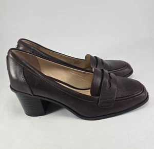 ALEX MARIE Brown Leather Loafer Heel Pump Shoes Block Handmade Sole Size 7 M - Picture 1 of 9