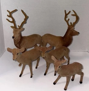 Vintage Flocked Reindeer Deer Set of 5 1970’s? Vintage Christmas - Picture 1 of 10