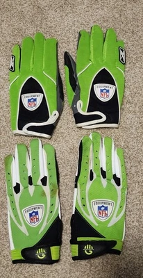 2 Pares Guantes Reebok RBX RECEPTOR Acción Verde NFL SEAHAWKS MED Foto 1 de 4