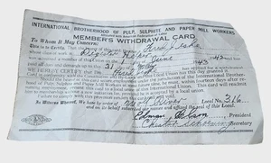 Slip ritiro sindacato soci lavoratori solfiti e cartiera solfito polpa 1943 vintage - Foto 1 di 2